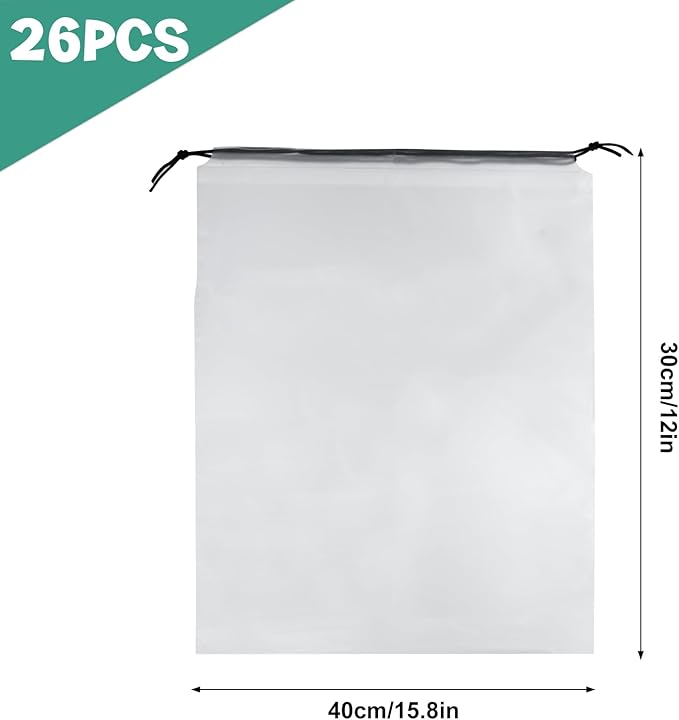 26 Pcs Shoe Bags for Travel，PLULON Clear Drawstring Travel Shoe Bags for Packing Waterproof Dustproof Shoes Organizer Pouch Travel Accessories Shoe Storage Bag for Women Men Portable Travel Essentials
