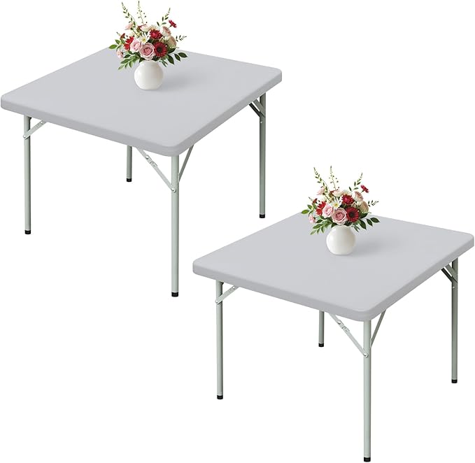 Wolkemer 2 Pack Silver Fitted Tablecloth 34x34 Inch Square Elastic Edges Table Cloth, Spandex Stretch Table Cover with Machine Washable Fabric for Wedding Party Picnic Dining Indoor Outdoor
