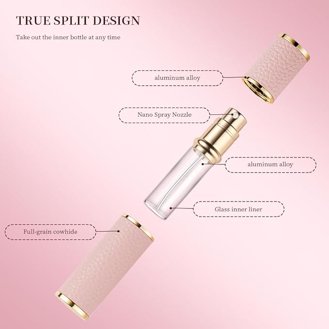 Atomizer Perfume Spray Bottle Refillable - 5ml Glass Inner Bottle with Premium Leather Case, Portable Travel Sprayer for Fragrance Lovers (Crocodile-Red-Brown)