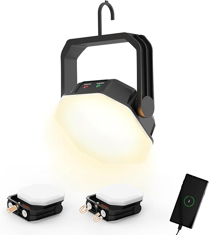 4000LM Rechargeable Hanging Camping Lantern with Magnet and 1/4"-20 UNC Threaded Mount, 3 Light Modes, 30W Portable Tent Light, IP65 Waterproof LED Flashlight for Fishing, the Man Cave, RV, Emergency
