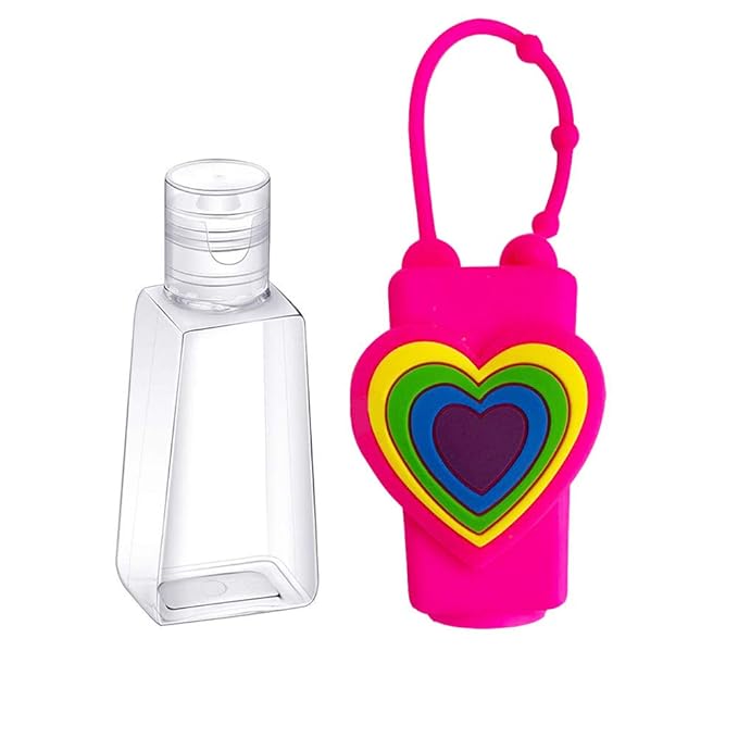 6Pcs Travel Size Kids Empty Hand Sanitizer Bottles with Keychain Holder Detachable Silicone Protective Case 30ml Plastic Travel Bottles Leak Proof Refillable Containers - Rainbow