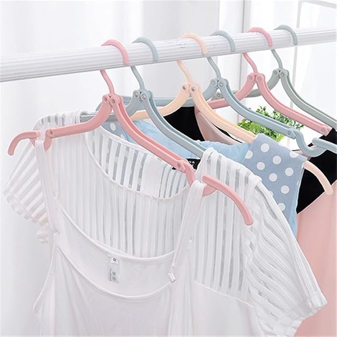 12 PCS Foldable Travel Hangers - Portable Plastic Hanger Set | 5 Colours Available Space-Saving Design | Suitable for Hotels, Camping, Holidays, Cruises | Includes Portable Clothesline