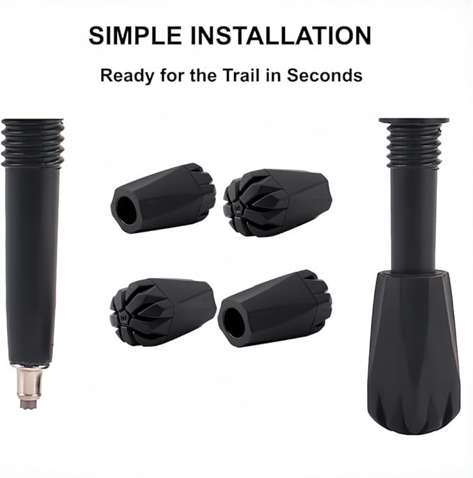 Walking Stick Tips Rubber 4pcs Trekking Pole Tips Replacement- Rubber Feet for Hiking Poles, Walking Sticks, Trekking Poles | Rubber Tip for Walking Sticks Hiking Trekking Poles Boot Tips Rubber Feet