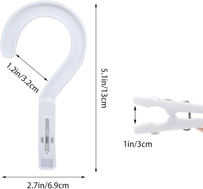 Andiker 4pcs Laundry Hooks with Clips, 5.2" Super Strong Clamping Plastic Single Clip Hangers Portable Travel Hangers with Clips to Hang Socks Towels Boots and Dry Wet Clothes (White)
