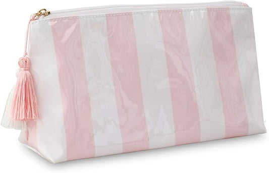 DYSHAYEN Makeup Bags for Purse,Small Clear Coated Cosmetic Bags for Women Girls, Waterproof Travel Organizer Zipper Pouch Beach Vacation Essentials (White-Pink)
