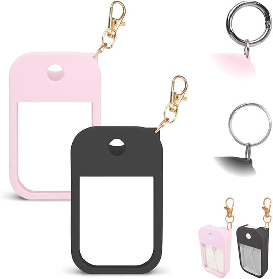 2 PCS Soft Silicone Case for Touchland Power Mist (1FL. OZ./30 mL), Protective and Stylish Case with Keychain Compatible with Touchland Hand Sanitizer Spray (Pink/Black)