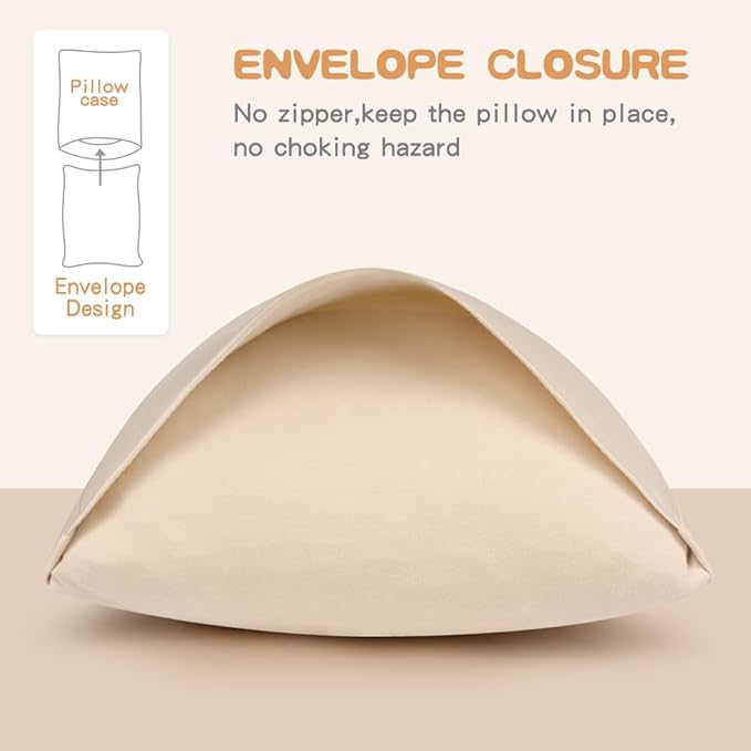 Zenssia Organic Cotton Toddler Pillowcase/Travel Pillowcase Pack of 2 Set 13x18 Inches with Envelope Closure - Soft & Breathable Baby Pillow Case Cover Solid Taupe