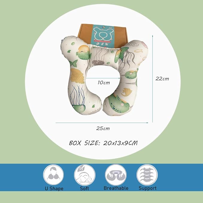 Baby Neck Pillows, Comfortable Baby Travel Head Neck Support Pillow for Car Seat Stroller Pushchair, Soft PP Cotton Travel Pillow for 0-2 Years Old Toddler Infant Newborn, Ocean