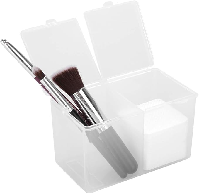 FILFEEL Cotton Pad Holder, 2 Grids Cotton Pads Swabs Makeup Container Nail Polish Glitter Powder Organizer Storage Box for Gauze Ball Home Office supplies (4.9 * 2.8 * 3.0 inch)