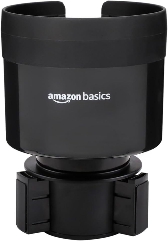 Amazon Basics Car Cup Holder Expander with Adjustable Base, Securely Holds Large Bottles 3.4 to 3.8 in Diameter, Compatible with Yeti, Hydro Flask, Easy Installation, Black