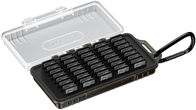 Kiorafoto Memory Card Case for SD Cards,40 Slots Durable Water-Resistant SD Card Holder Case for 40 SD SDHC SDXC Cfexpress Type A PSV PS Vita Camera Memory Cards Storage Organizer - Transparent