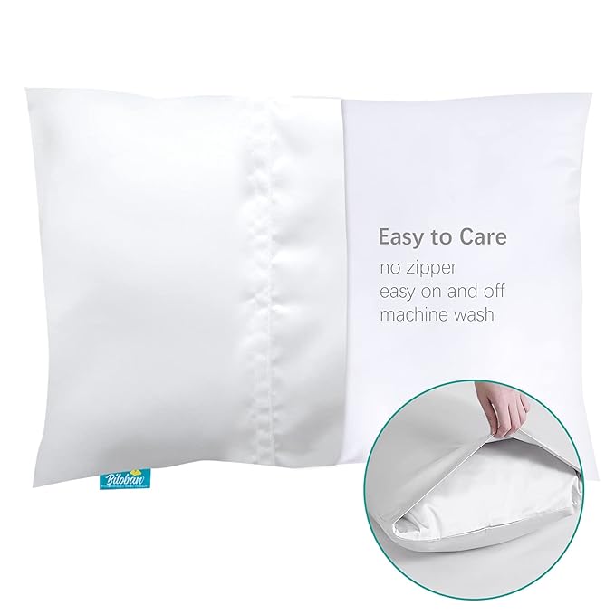 Satin 2 Pack Kids Toddler Pillowcase for Children Toddler Pillows 13"x 18" or 14"x19", Envelope Travel Toddler Pillow Cover Case, White