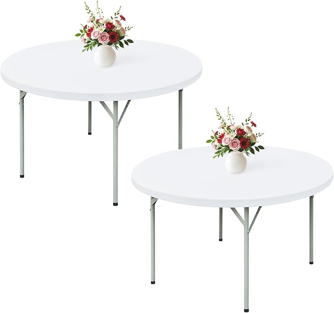 Wolkemer 2 Pack 5 Foot White Fitted Tablecloth 60 Inch Round Elastic Edges Table Cloth, Spandex Stretch Table Cover with Machine Washable Fabric for Wedding Party Picnic Dining Indoor Outdoor