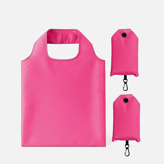 2 Pack Foldable Shopping Bag, Waterproof Reusable Grocery Tote Bag Holder,Nylon(Rose Pink)