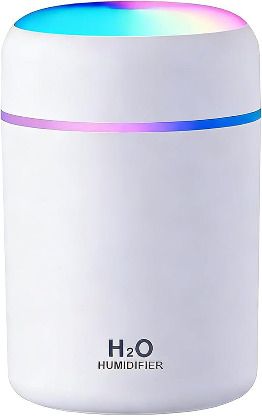 Portable Colorful Cool Mini Humidifier, USB Personal Desktop Humidifier,. Perfect for Bedroom, Office & Car(300ml, White)