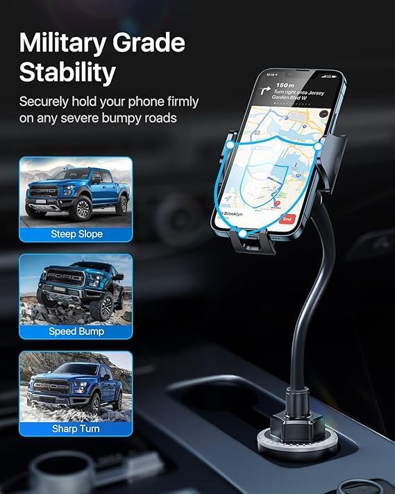 andobil Military-Grade Cup Holder Phone Holder, [Ultra Sturdy & 360° Adjustable] Gooseneck Cup Phone Holders for Your Car Truck, Super Durable Car Phone Mount for iPhone 17 16 15 14 Pro Max/Samsung
