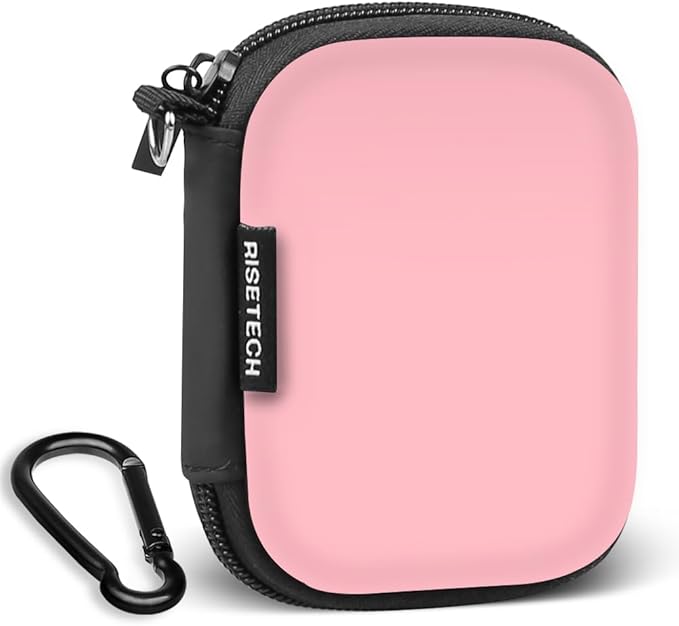 Earbud Case Holder, RISETECH Hard Earphone Travel Case Zipper Pouch Compatible with Wired Earbuds, TAGRY X08, Btootos A90 Pro, in Ear Monitor -Pink