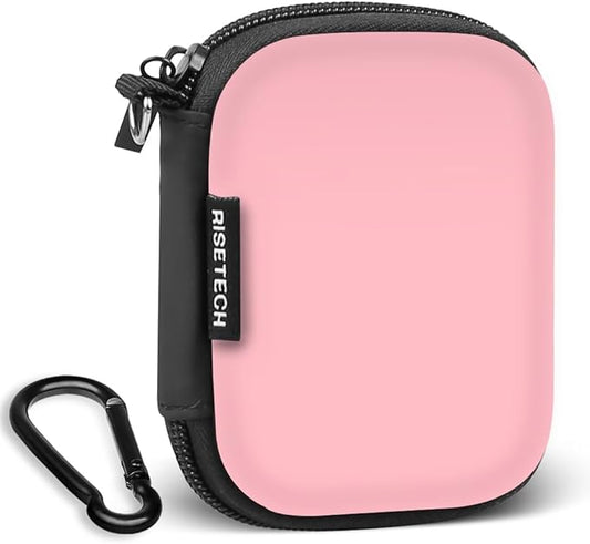 Earbud Case Holder, RISETECH Hard Earphone Travel Case Zipper Pouch Compatible with Wired Earbuds, TAGRY X08, Btootos A90 Pro, in Ear Monitor -Pink