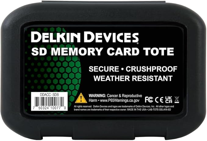 Delkin Devices SD Card Holders Tote – Weather Resistant, Crushproof Case for Up to 8 SD Cards (DDACC-SD8)