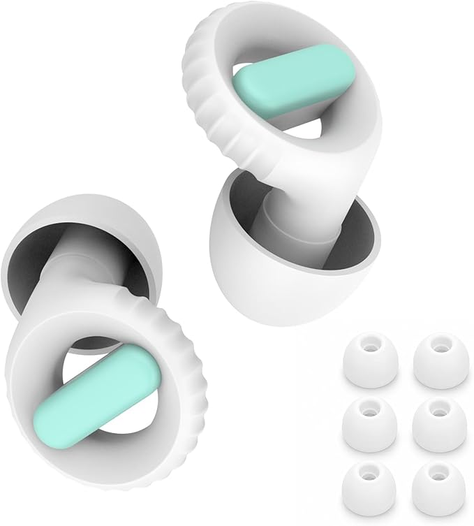 Ear Plugs for Noise Reduction – Reusable Silicone Earplugs with Filter Technology for Sleeping, Travel, Focus, Concerts & Motorcycling Ear Plug +8Tip (White-Green)