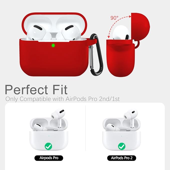 Lerobo for AirPods Pro 2 Case Cover,Shock-Proof Silicone Skin Full Protective Cover Compatible with Apple Airpod Pro Case,Supports Wireless Charging with Durable Carabiner Front LED Visible,Red