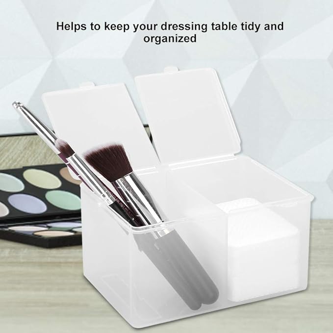 FILFEEL Cotton Pad Holder, 2 Grids Cotton Pads Swabs Makeup Container Nail Polish Glitter Powder Organizer Storage Box for Gauze Ball Home Office supplies (4.9 * 2.8 * 3.0 inch)