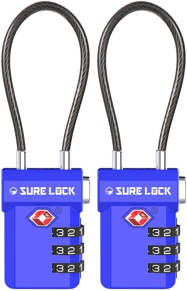 SURE LOCK TSA Approved Luggage Locks with Open Alert Indicator, 3 Digit Combination Cable Travel Lock for Suitcase, Backpack, Gym Locker, Toolbox, Carry On & Travel Bag