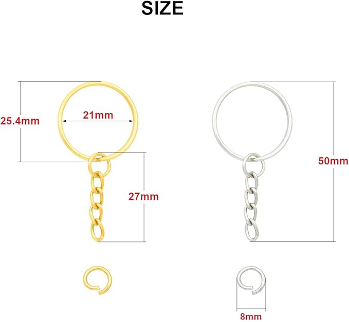 50Sets 1 inch Keychain Rings Split Round Key Ring with Chain and Open Jump Rings for DIY Keychain Making Crafts Silver and Golden