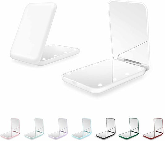 Kakuje Compact Mirror, 1X/3X Magnification LED Pocket Mirror with Nternal BIattery, Mini Mirror for Purse, Pocket,Travel and Present (White)