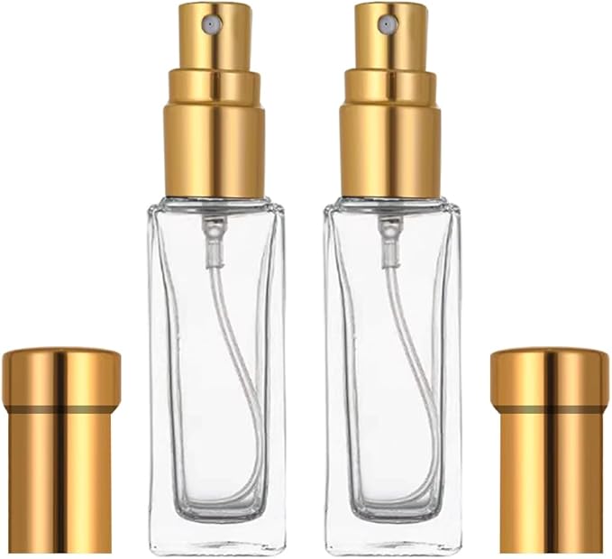 8PCS 10ml Perfume Spray Bottle, Mini Portable Travel Glass Square Spray Bottle, Small Fine Mist Sprayer, Refillable Atomizer, Sample Spray Bottle (Gold, 10ml)
