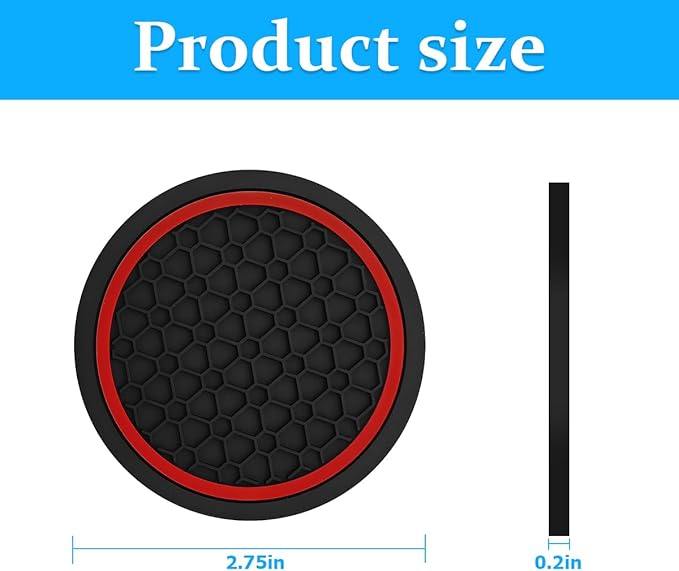 Mandark 2PCS Car Cup Holder Coasters, 2.75 Inch Non-Slip Insert Water Bottle Holder Pads, Dustproof Automotive Interior Accessories Mat, Universal for Vehicles, Trucks, RVs and More(Black/Red)