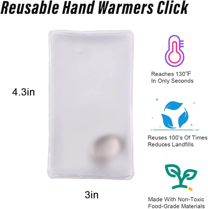 Reusable Snap Warmer Bags Hand Warmer Clicks Small Bag Gel Hand Warmer Cute Lasting Warmer for Camping, Outdoor, Boil Click Heat Pocket Hand Warmer