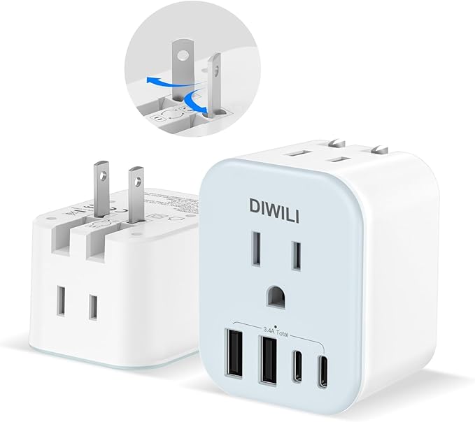 Australia Travel Plug Adapter, Foldable Power Adapter with 4 USB(2 USB C Port) and 2 Outlets Charger, 2 in 1 Type A/I Travel Adapter for US to Japan Canada Mexico Australian AU Argentina Fiji