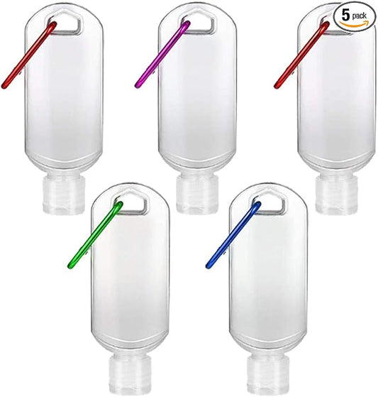 Refillable Travel Bottles Containers with-Clip - XMWangzi, with Filp or Nozzle, Empty Plastic Bottles, Filled with Cosmetic Oil Hand Sanitizer, Suitable for Home Office Outdoor (5 PCs)