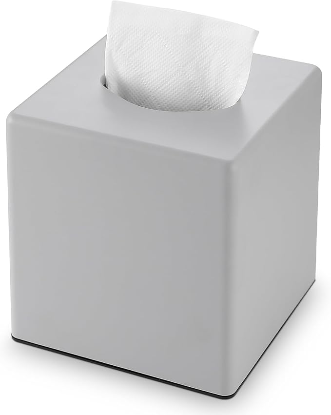 Y-in Hand Tissue Box Cover, Decorative Square Facial Storage Tissue Box Holder, Home Accessories for Bathroom Vanity Countertops, Dressers, Night Stand, Parlors and Office (Grey)