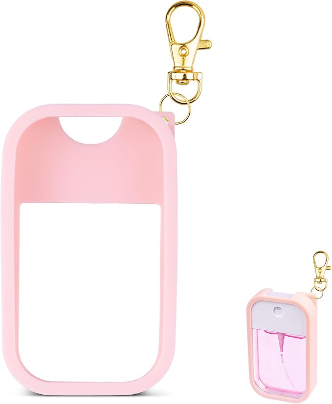 Silicone Case Compatible with Touchland Hand Sanitizer Spray, Protective Case with Keychain for Power Mist and Glow Mist 1 fl oz, Hand Sanitizer Spray Accessory (Pink, 1 Pack)