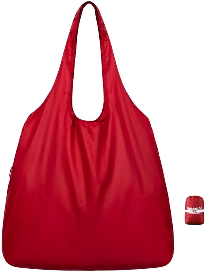 Nanobag Ultralight Heavy Duty Foldable Tote for Women & Men, Reusable Grocery & Travel Bag, Packable Collapsible Compact Market Essential (XL Burgundy)