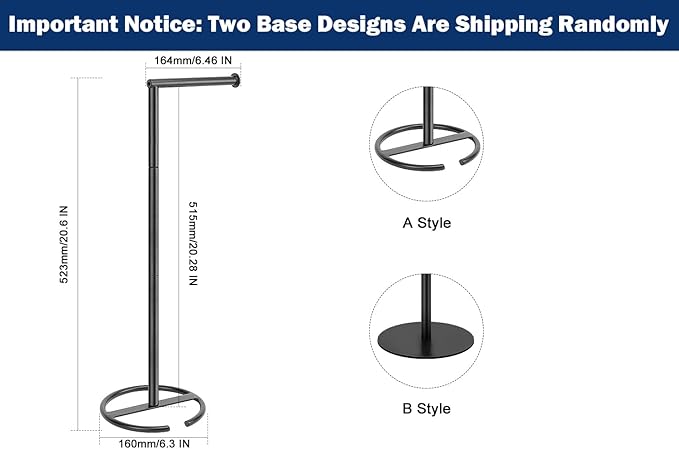 NearMoon Bath Toilet Paper Holder Stand- Modern Tissue Roll Holder Standing with Balanced Base, Rustproof Toilet Roll Holder for Bathroom/Kitchen Countertop (Matte Black, Metal Base)