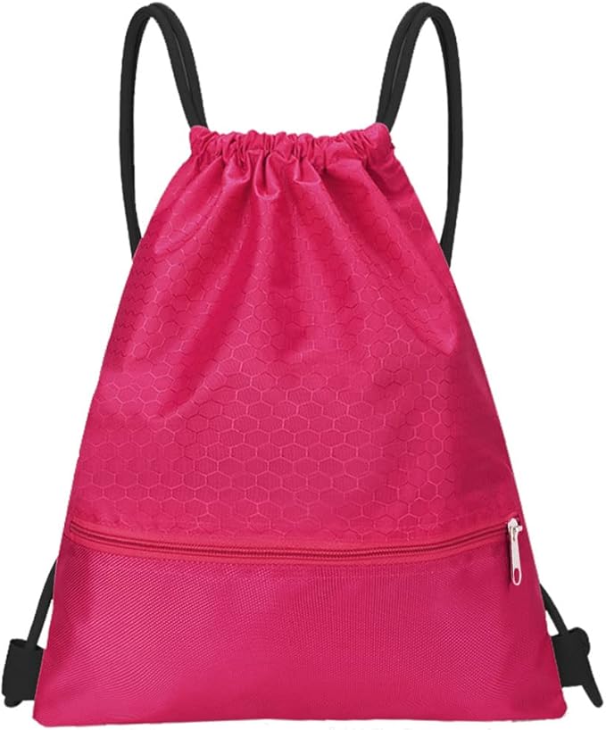 Drawstring Backpack Bag, Waterproof Draw String Back Sack with Zip Pocket, Gym Drawstring Bags Swim Bag for Men Women