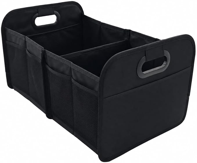 Car Trunk Organizer Foldable Waterproof Storage Caddy with Handles, Collapsible Auto Organizer for SUV, Truck, Van, Black