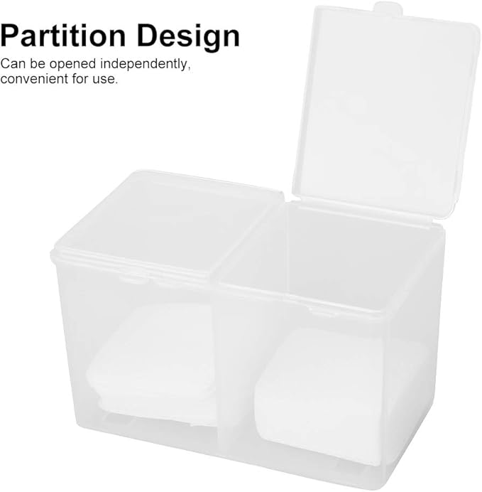 FILFEEL Cotton Pad Holder, 2 Grids Cotton Pads Swabs Makeup Container Nail Polish Glitter Powder Organizer Storage Box for Gauze Ball Home Office supplies (4.9 * 2.8 * 3.0 inch)