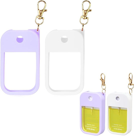 2 Pack Hand Sanitizer Spray Case Compatible with Touchland Power Mist 1 oz – Silicone Case with Keychain for Touch Land Mist 1 fl oz（30 ml）, Hand Sanitizer Accessory for 1 fl oz (White+Purple)