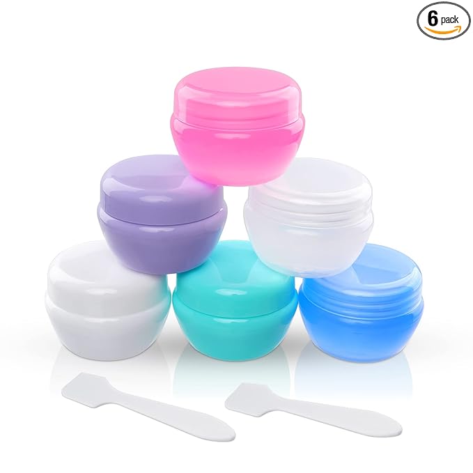 Cosywell Small Plastic Travel Jars for Creams - TSA Approved Refillable Cosmetic Containers - Leak-proof Travel Size Containers with Lid for Lotion, Makeup, Cosmetics - 6 Pieces