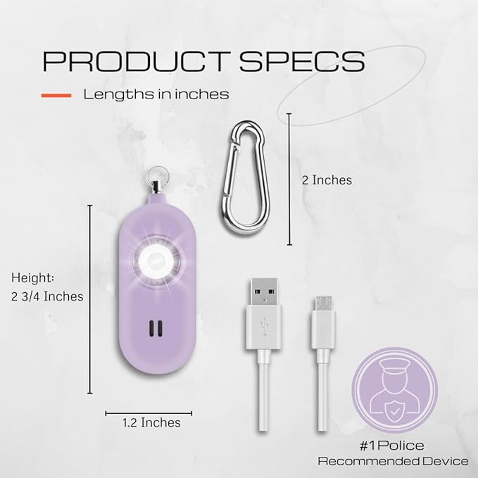 Rechargeable Personal Safety Alarm for Women. 130dB Siren. Ear-Piercingly Loud w/ Flashing LED Strobe Light Siren Keychain