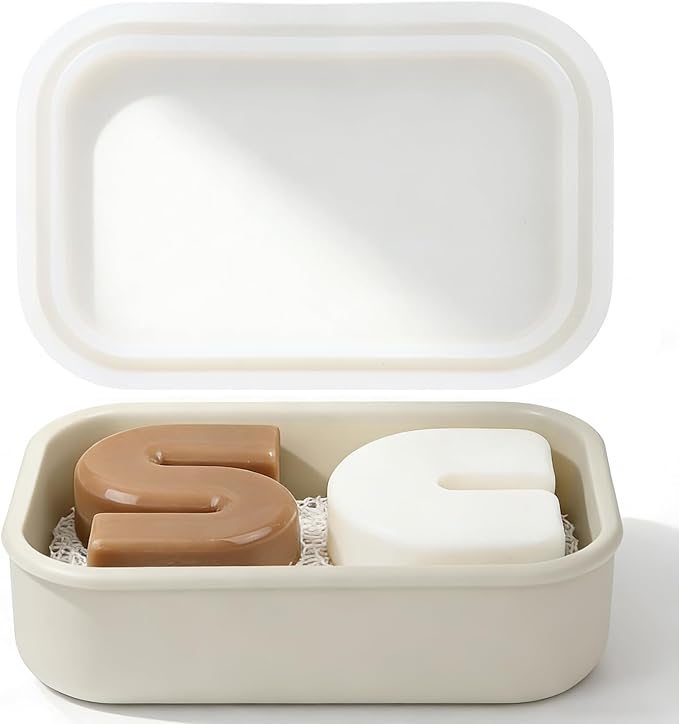 AIMAIAIMAI Silicone Shampoo Bar Travel Case with Drain Pad – Leak Proof Bar Soap Travel Case for 2 Bars, Shampoo & Conditioner Bar Holder for Camping, Gym | 1 Pack, Translucent & Off-White