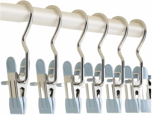 10/30/50Pcs Space-Saving Clothespin, Upgrade Double Head Clamp Dipped Hanger for Closet Hooks Garment Clip Hat Pants Storage Hanging Travel Hook (Blue, 10PCS)