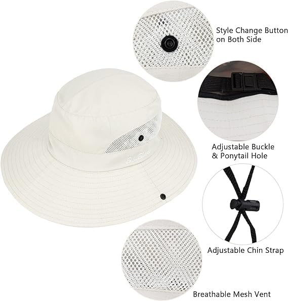 Women's Summer Sun-Hat Ponytail - Outdoor UV-Protection Mesh Wide Brim Foldable Hat with Ponytail Hole