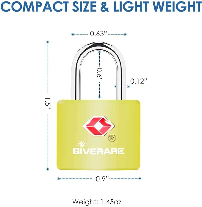 4 Pack TSA Approved Travel Luggage Locks with Keys, Solid Brass Copper Keyed Padlock, ABS Plastic Covered Small Locks for Suitcase, Backpack, Gym Locker, Jewelry Box-by GIVERARE