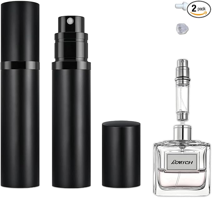 2PCS Perfume Travel Refillable Bottle, Bottom-Filling Fragrances Perfume Atomizer, Empty Mini Cologne Dispenser, Portable Sprayer Pocket Size for On the Go 5ml (Black)