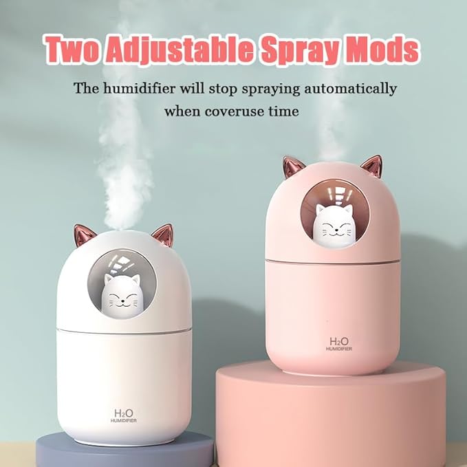 Portable Small Humidifier, YIMIKE 300ml Mini Cool Mist Humidifier with Night Light, USB Personal Humidifier Auto Shut-Off, Ultra-Quiet, 2 Spray Modes, Suitable for Home Office Travel (Pink)